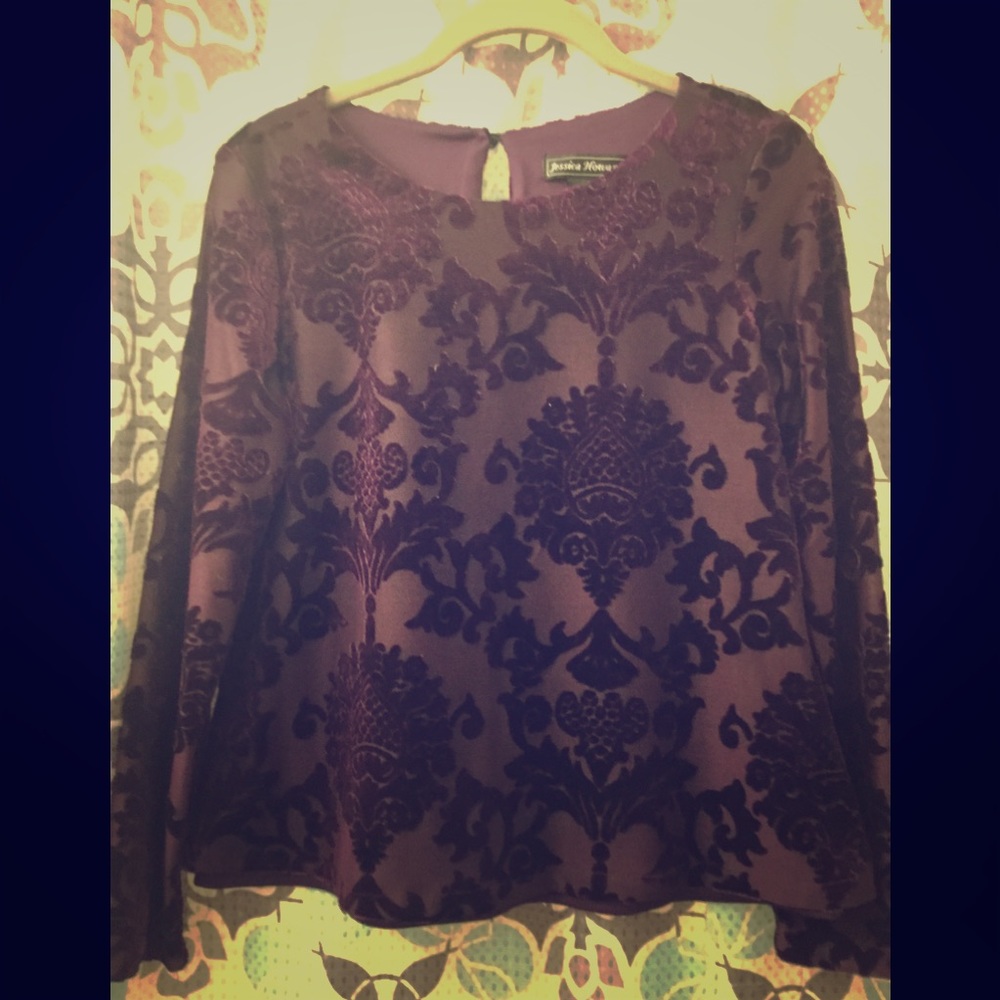 Purple Long Slv Velvet Trapeze Style Blouse Sz 4P